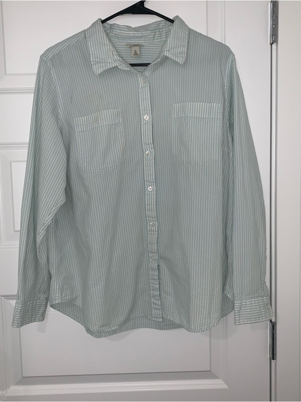 L.L. Bean Pale Mint Green Striped Button-Down Shirt